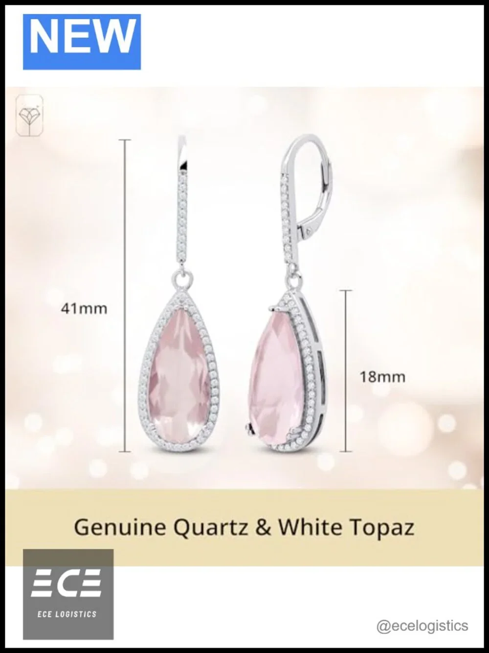 Pear Cut Gemstone Dangle Earrings 925 Sterling Silver Leverback White Topaz Halo